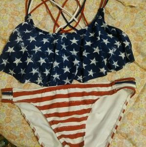 Bikini with American Flag elements and ruffle